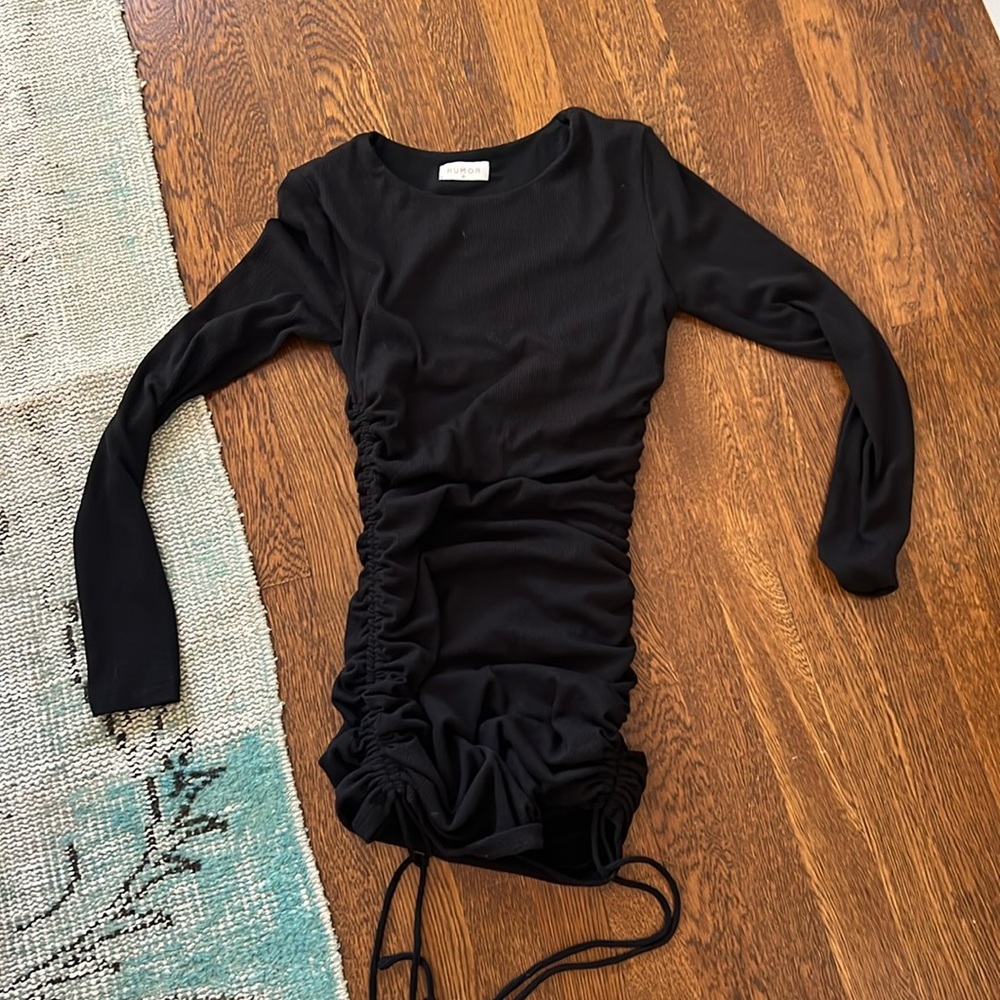 Black mini dress with scrunchies on the side